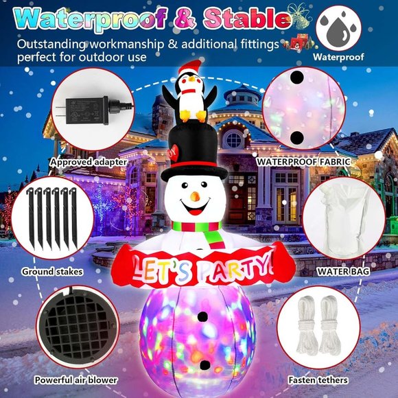 8 FT Christmas Inflatables Colorful Snowman with Penguin& Colorful Rotating LED - Picture 6 of 7